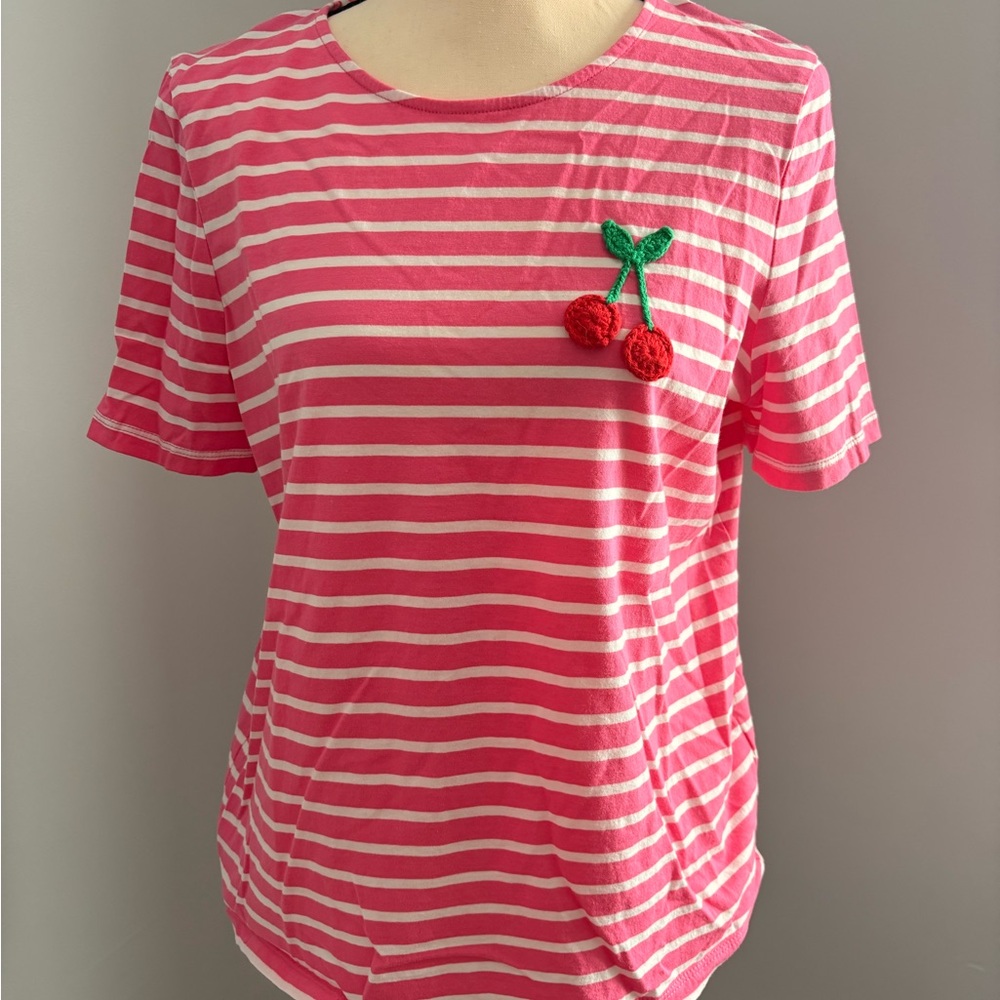 Boden Pink and White Striped Cherry Top